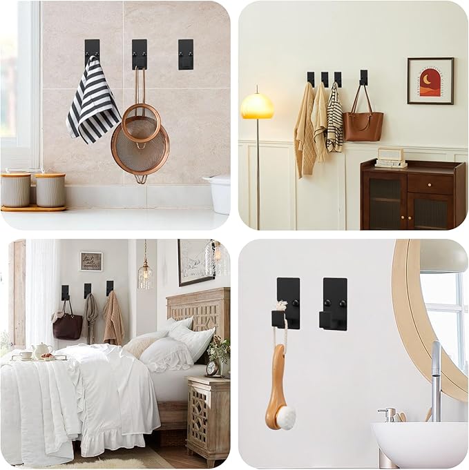 TocTen 4 Pcs Bathroom Hardware Set, Thicken Stainless Steel Hand Towel Bar Set-Includes 9 in Bath Towel Holder+Toilet Paper Holder+2 Robe Towel Hooks, Wall Mounted Bathroom Accessories Kit(Black)