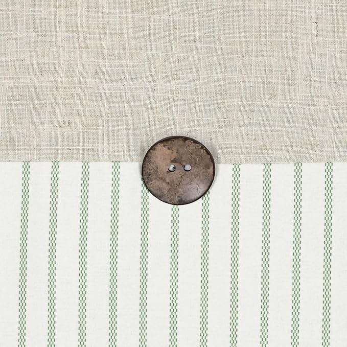Farmhouse Shower Curtain,Beige and Green Stripe,Button Curtain,Linen and Cotton Blend Fabric,Rustic Charm Country Chic Style,72x72 in