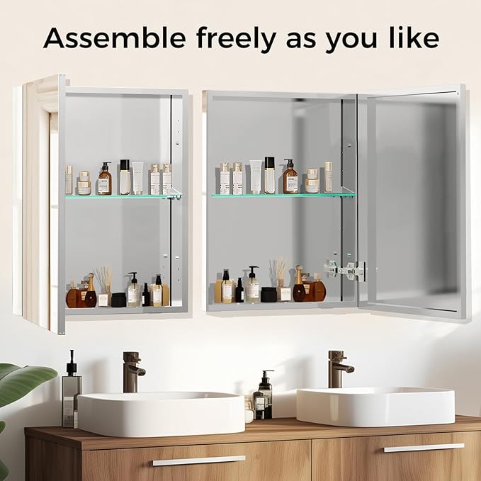 14 x 18 Inch Bathroom Medicine Cabinet with Mirror, Medicine Cabinet Mirror, Bathroom Mirror with Storage with One Adjustable Shelf, Assembly Required, Support Recessed or Surface Mount