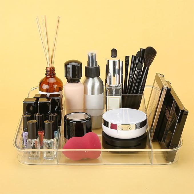 SUNFICON Makeup Organizer Holder Cosmetic Storage Box with Makeup Tray Organizer Set