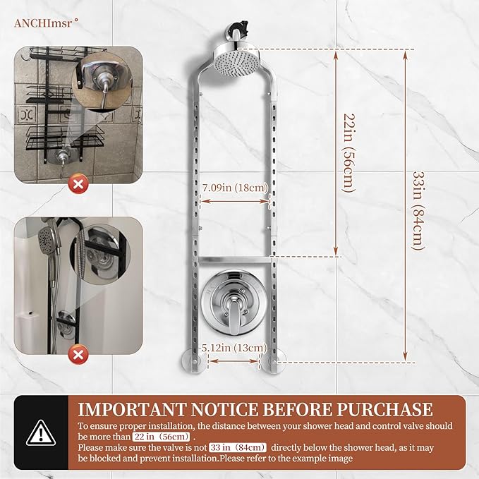 Adjustable Hanging Shower Caddy for Handheld Showerhead, 3-Tier Rustproof Shower Rack Baskets, Anti-Swing Hanging Shower Organizer for Bathroom Storage with 2 S-Hooks, Large Capacity, Silver