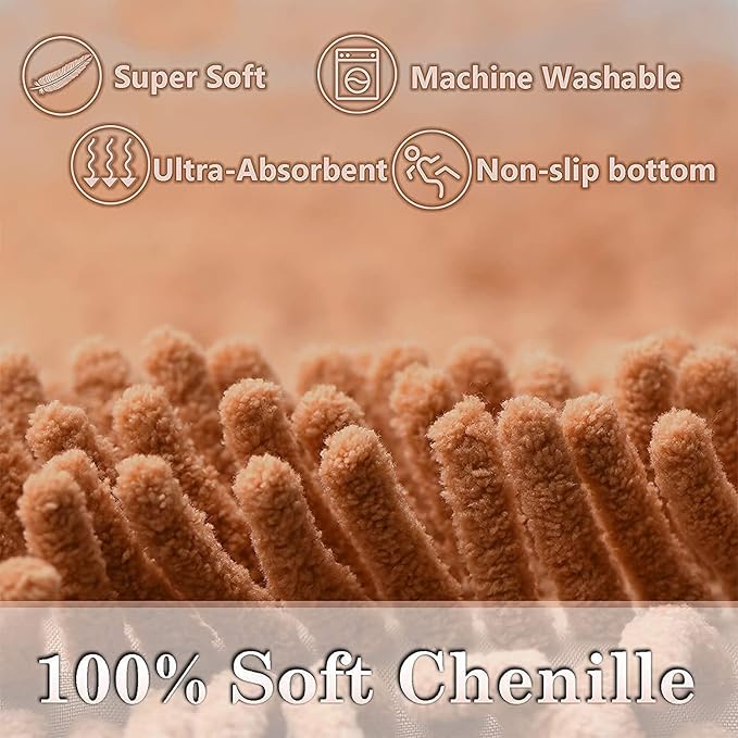 Bathroom Rugs Sets 3 Piece Non Slip Extra Absorbent Shaggy Chenille Bathroom Rugs and Mats Sets, Soft & Dry Bath Rug/Mat Sets for Bathroom Washable Carpets