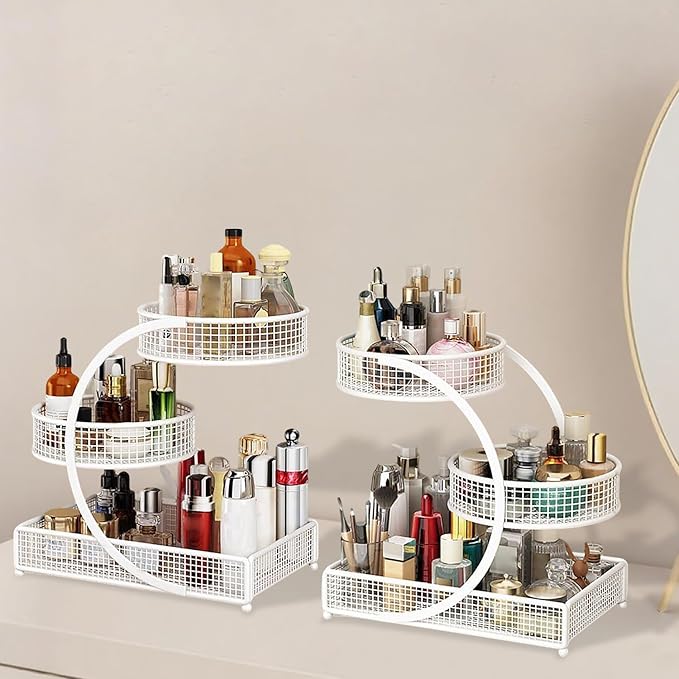 3-Tier Metal Cosmetic Organizer,Cosmetic Storage Rack for Vanity Tables,Multipurpose Metal Bathroom Organizers and Storage, Use Countertop Organizer for Perfume/Makeup/Vegetables (Gold)