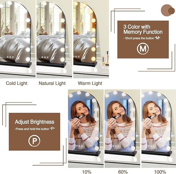 halumao Vanity Mirror with Lights, 15.7" x 23.6" Hollywood Lighted Makeup Mirror with 15 Dimmable LED Bulbs for Dressing Room Bedroom Black