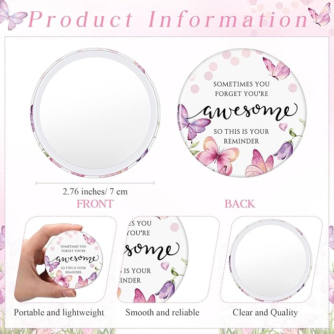 25 Set Mother's Day Inspirational Compact Mirror Religious Bulk Gift for Women Christian Mini Makeup Pocket Mirror Administrative Professional Gift with Card for Volunteer Employee Teacher (Butterfly)