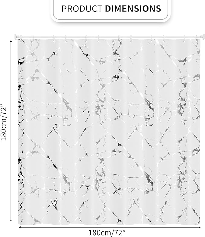 Premium White Marble Pattern Shower Curtain - Durable Water-Resistant Fabric Bath Curtain, 72x72 Inches with Rust-Proof Hooks, Stylish Decor for Nordic/Ins-Style Bathrooms
