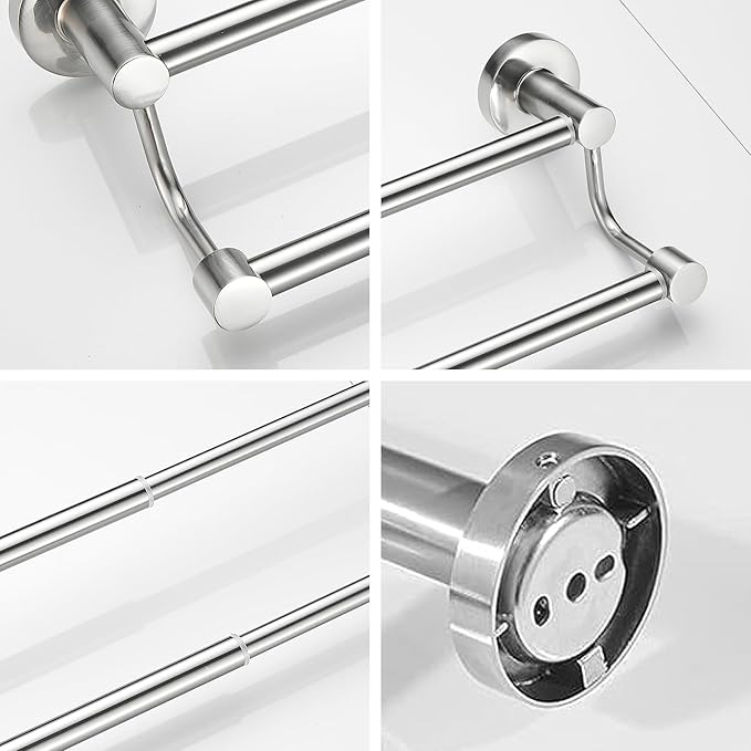 Adjustable Double Towel Racks for Bathroom 15 to 26.5 Inch Towel Bar, Expandable Brushed Nickel Double Bath Towel Holder, Wall Mount with Screws Towel Bar Rod