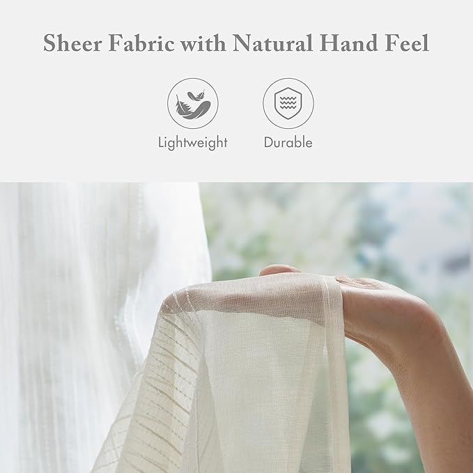Madison Park Anna Sheers Shower Curtain, Textured Striped Accent Design, Modern Mid-Century Bathroom Decor, Machine Washable, Fabric Privacy Screen 72x84, Ivory