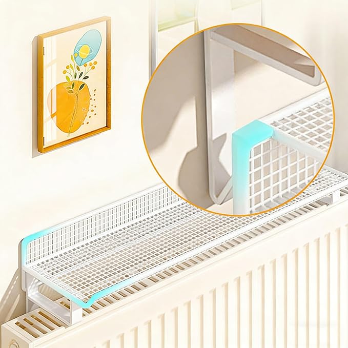 Radiator Topper Shelf Metal Mesh Cutout No-Punch Installation for Office, Hallway, Living Room, Kitchen, Bedroom, Bathroom(White,23.62 in/60cm)