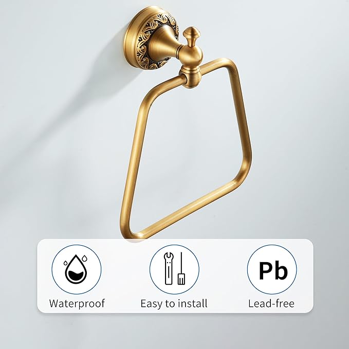 Trapezoid Antique Bronze Brass Hand Towel Holder, Bathroom Hardware Accessories,Pattern Carving Design
