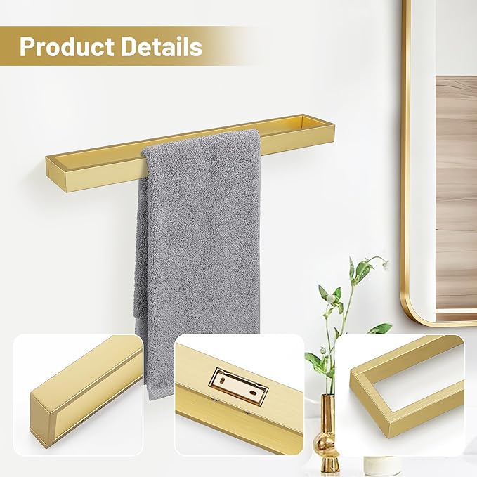 TNOMS Single Towel Bar Towel Holder Bathroom Hardware Accessories,Stainless Steel Wall-Mounted Towel Rack Towel Rail,16 Inches Brushed Gold