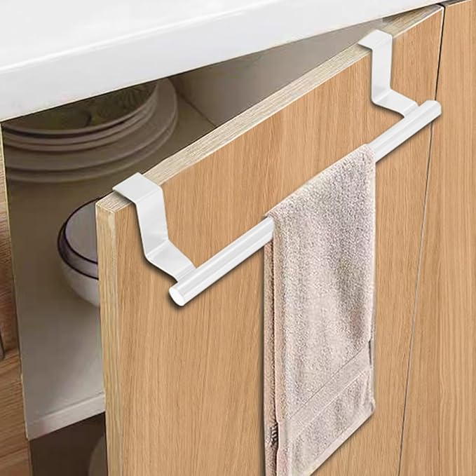 2 Pack 9 Inch Towel Holder, White Bathroom Towel Bar Stainless Steel Hand Towel Rack, Over Cabinet Door Towel Bar for Kitchen Bathroom