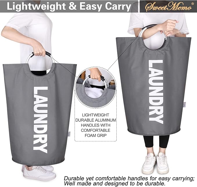 Large Laundry Basket Collapsible，Freestanding Clothes Hamper Bag with Handles – Tall Folding Dirty Laundry Bin，Sturdy Laundry Sorter for College Dorm，Laundry Room – 130L (Dark Grey)