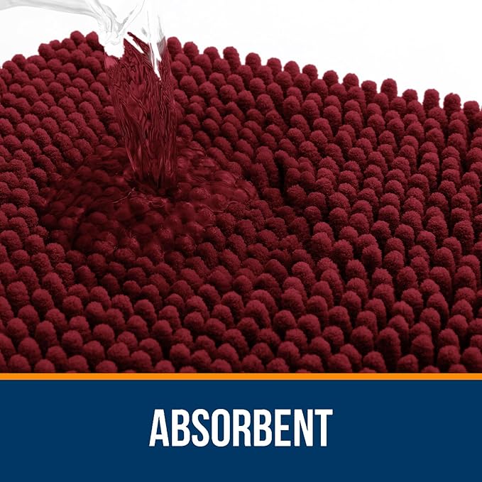 OLANLY Bathroom Rugs 59x35, Extra Soft Absorbent Chenille Bath Rugs, Rubber Backing Quick Dry, Machine Washable Bath Mats for Bathroom Floor, Tub and Shower, Home Decor Accessories, Burgundy
