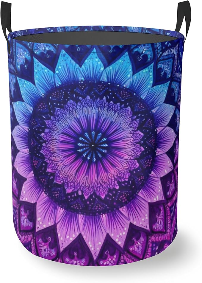 Laundry Hamper Foldable Oxford Cloth Mandala Flower Laundry Basket With Handle Portable Clothes Storage Organizer Basket Storage Bag For Laundry Room/Bedroom/Bathroom