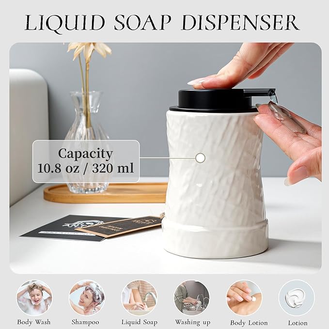 White Bathroom Accessory Set 5PCS, Ceramic Bathroom Accessories Set, Minimalist Textured Design Liquid Soap Dispenser Set Complete, Home Bathroom Decor Vanity Countertop, ANTIS'S HOME