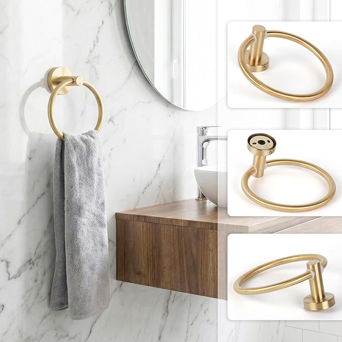 24 Inch Usable Towel Bar, 5-Piece Blushed Gold Bathroom Accessories, SUS304 Stainless Steel Towel Ring Holder, Toilet Paper Holder with 2 Hooks, Wall Mounted Modern Bathroom Hardware Set