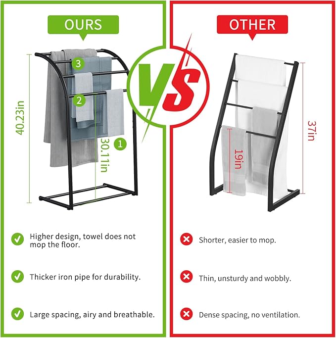 YINMIT Free Standing Towel Rack, 4 Tier Towel Racks for Bathroom, Pool Towel Rack Outdoor, Metal Blanket Rack, Blanket Display and Towel Drying Rack
