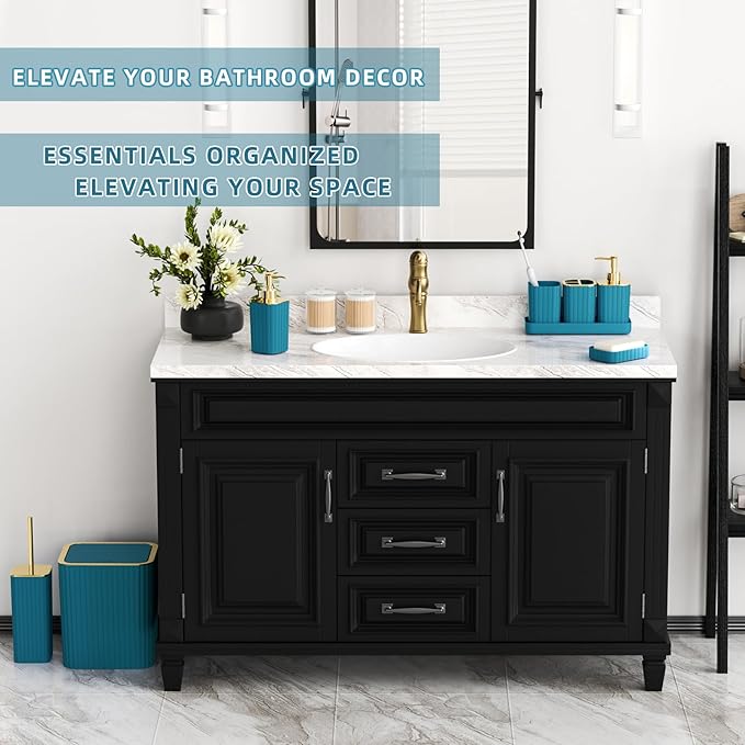 XLHOMO Bathroom Accessories Set - Gorgeous Bathroom Set, 10PC Teal Bathroom Accessory Set, Toilet Brush, Trash Can, Qtip Holder Dispenser & Soap Dispenser