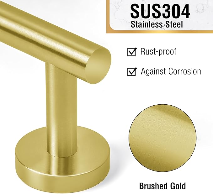 HITSLAM Gold 24 Inch Towel Bar for Bathroom, SUS304 Stainless Steel Bathroom Towel Rack Wall Mounted, Modern Home Decor Bath Towel Holder with Hardware Accessories (Total Length 25.7 Inch)