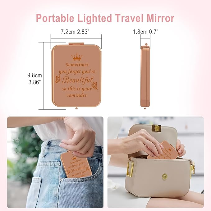 Inspirational Gifts for Women Girls, Personalized Compact Led Mirror, Friendship Gifts, Graduation Gifts for Her, Unique Mothers Day Birthday Gifts for Friends Mom Wife Sister Daughter Grandma