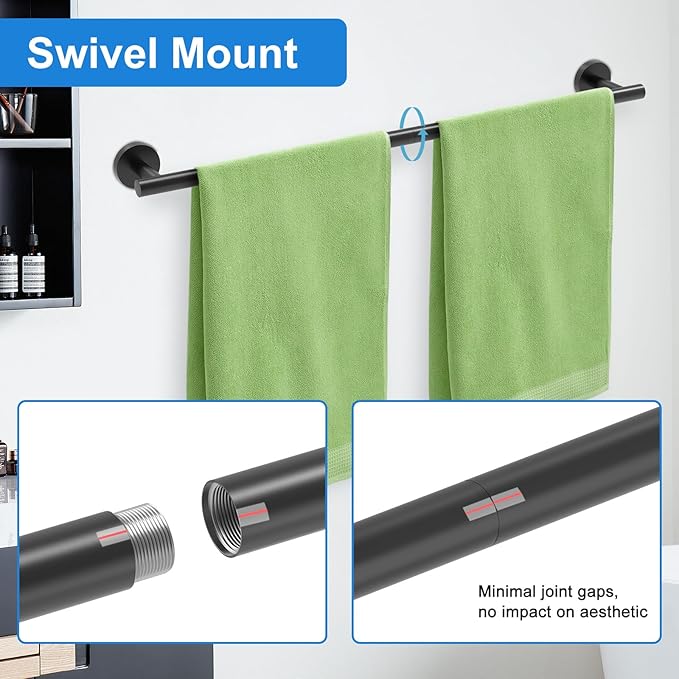 Matte Black Towel Bar, 24 Inch Bathroom Towel Rack, SUS304 Stainless Steel Towel Rod for Bathroom, Total Length 26-Inch Wall Towel Holder, Modern Home Decor