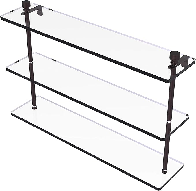 Allied Brass FT-5/22 Foxtrot Collection 22 Inch Triple Tiered Glass Shelf, Antique Bronze