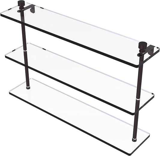 Allied Brass FT-5/22 Foxtrot Collection 22 Inch Triple Tiered Glass Shelf, Antique Bronze