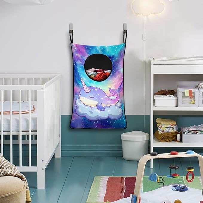 ZOUTAIRONG Galaxy Whale Print Hanging Laundry Hamper Reusable Storage Organizers Over The Door Laundry Hamper Clothes Laundry Baskets Zipper Dorm Room Decor Brown