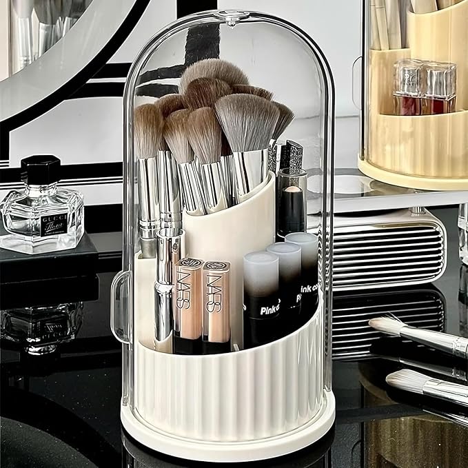 Makeup Brush Holder Organizer with Lid Makeup Brushes Organizer for Vanity Desktop Bathroom Countertop Cosmetic Display Cases