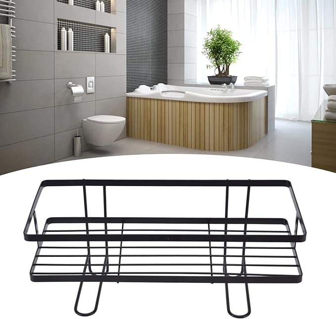 YWBL-WH Bathroom Toilet Shelf, Iron Craft Space Saver with Hooks, Easy Installation for Storing Toiletries and Accessories in Small Spaces (Black)