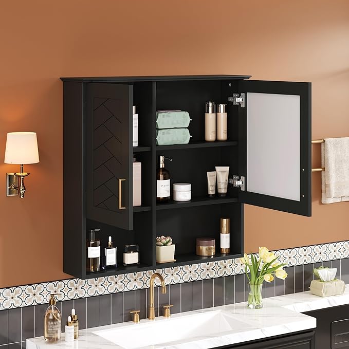 Bathroom Mirror Cabinet, 30 inch Wall Mounted with Adjustable Shelves & Soft Close Doors, High-Define Mirror with Storage
