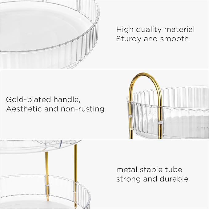 3-Tier Rotating Makeup Organizer, 360° Spinning Cosmetic Storage, 18.5" Height Clear Vanity Display with Gold Metal Frame