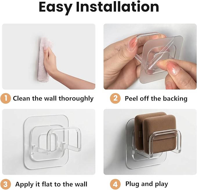 4PCS Adhesive Powder Puff Holder, Wall Mounted Sponge Caddy, Invisible Makeup Sponge Holder for Bathroom - Fits Various Powder Puffs & Saves Space (4.5 * 3.5 * 4.3cm)(Clear)