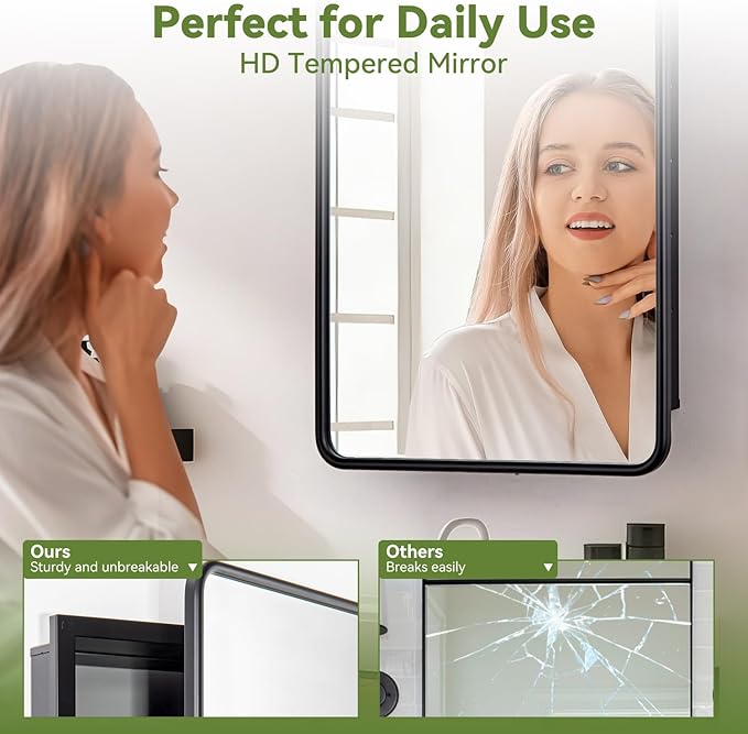 17 x 27 Bathroom Medicine Cabinet with Mirror Metal Frame Recessed Or Wall Mounted Single Door Storage Medicine Cabinets with Adjustable Shelves Rounded Corner Beveled Mirrors