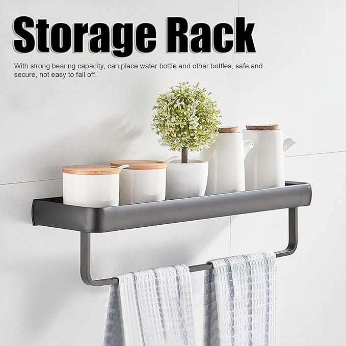 CDQL Bathroom Shelf, Space Aluminum, Wall Mounted, Hollow Storage Rack, Heavy Duty, Spacious Countertop Design Basket Organizer for Home (Single Layer with Pole)