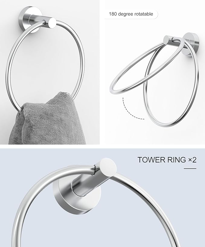 12 Pcs Chrome Bathroom Accessories Set, HOMEMYSTIQUE SUS304 Stainless Steel Bathroom Hardware Set, Bath Towel Bar Set, Toilet Paper Holders, Towel Rings Racks, Robe Towel Hooks