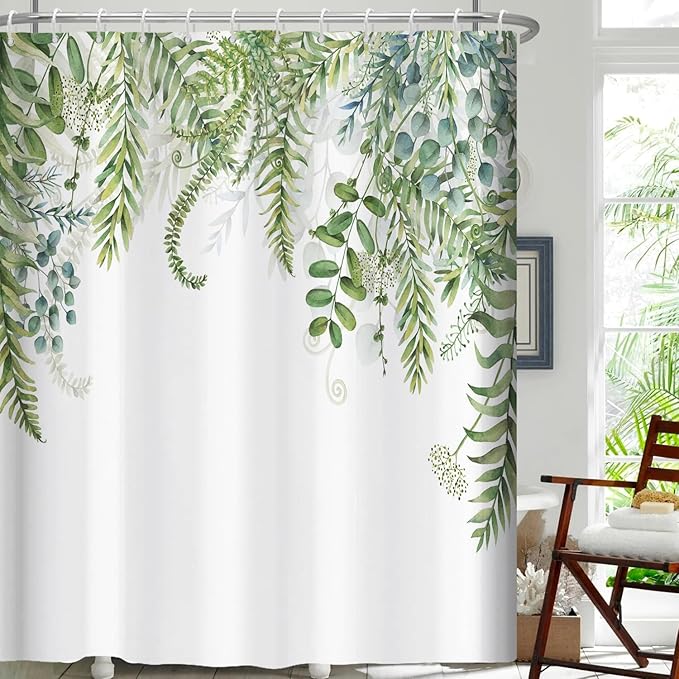 ChloropLastid Sage Green Shower Curtain for Bathroom Plant Botanical Eucalyptus Leaf Watercolor Greenery Leaves Floral Bathroom Curtain Waterproof Fabric Shower Curtain Sets 72×72 Inches
