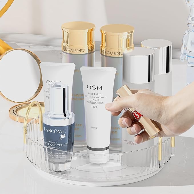 Makeup Organizer, 360?? Rotating Design Bathroom Counter Organizer - Large Capacity Makeup, Skincare & Perfume Organizer (1 Tier-Clear)