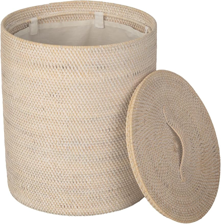 KOUBOO Loma Round Rattan Hamper Laundry Basket with Lid Removable, Natural Decor Style, Wicker Basket for Clothes Storage, Wicker Laundry Hamper