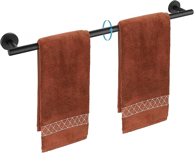 TURS Bath Towel Bar 27.6 Inch Towel Rack Stainless Steel Round Towel Holder Matte Black Wall Mounted