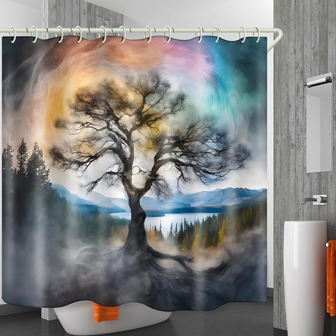Bright Fabric Shower Curtains, Fantasy Tree Themed Design Art Shower Curtains, Bathroom Decor Set, 12 Shower Curtain Hooks (72 "Wx72 L) inch Waterproof Shower Curtain.