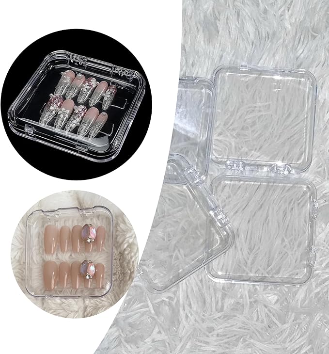 Press On Nail Storage Box Set - 9 Clear Packaging Boxes with 52 Pre-Cut Double-Sided Adhesive Tapes for Nail Business Display, Salon Supplies & Organizer (Transparent)