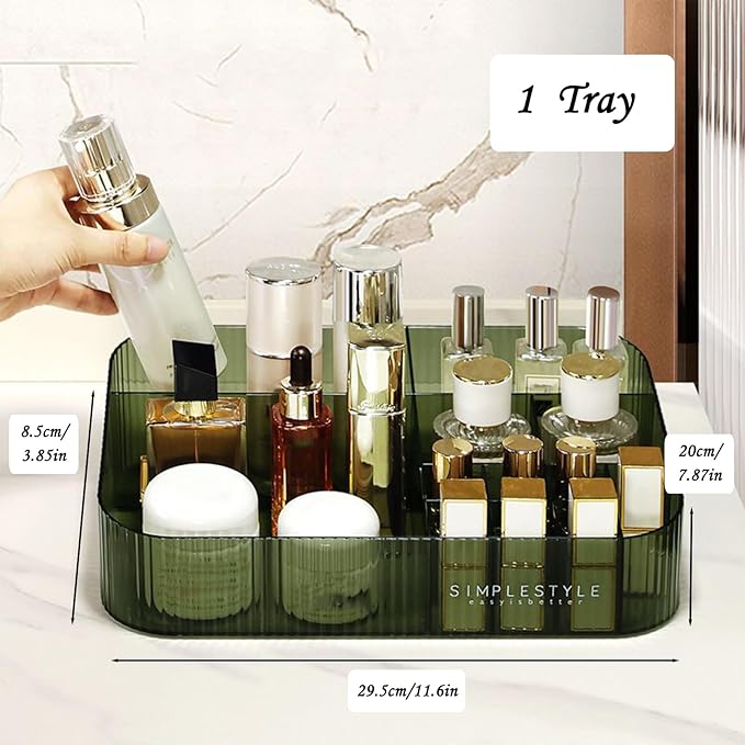 Makeup Organizer with Drawers, Stackable Cosmetics Organizer, Large Make Up Organizer Storage Box, Ideal for Bathroom Countertop and Desk (1 x Tray, Green)