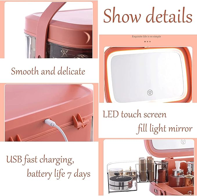Makeup Storage Organizer Box with Fully Open Lid Drawers Handle Skincare Case elegant display cabinet for Bathroom Countertop and Bedroom Vanity Dresser