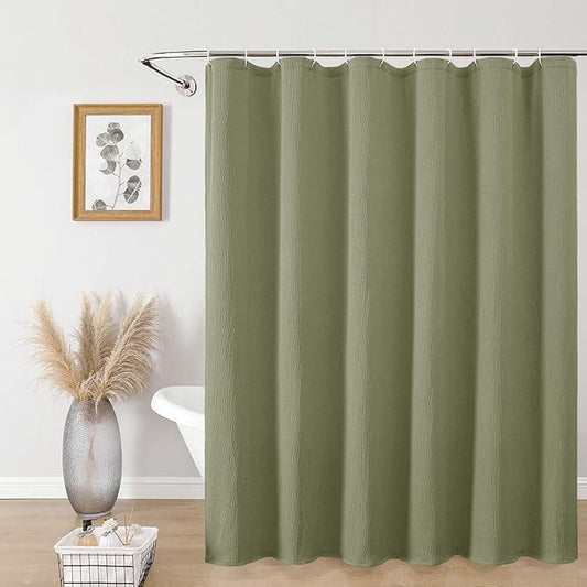 Aiyufeng 3D Textured Green Shower Curtain for Bathroom, Fabric Shower Curtain Soft Cloth & Hotel Spa Quality, Luxury Boho Bathroom Curtains, Machine Washable, Green, 72x72 Inches