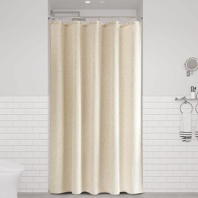 Naturoom Beige Linen Shower Curtain, Textured Fabric Shower Curtains for Bathroom Modern Farmhouse Neutral Tone Premium Quality Fabric Bohemian Rustic Cottage Country Bathroom Decor, Cream, 60 x 72
