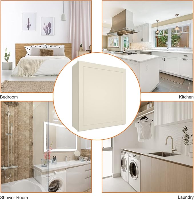 ROOMTEC Wood Wall Cabinet,RTA Single Door Medicine Cabinet with Adjustable Shelves and Soft-Close Door for Kitchen, Bathroom, and Laundry. 12" D*21" W*30" H, Shaker Antique White