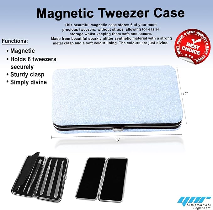 Glittery Magnetic Case for 6 Eyelash Tweezers Light Weight Hidden Magnetic Frame (Black)