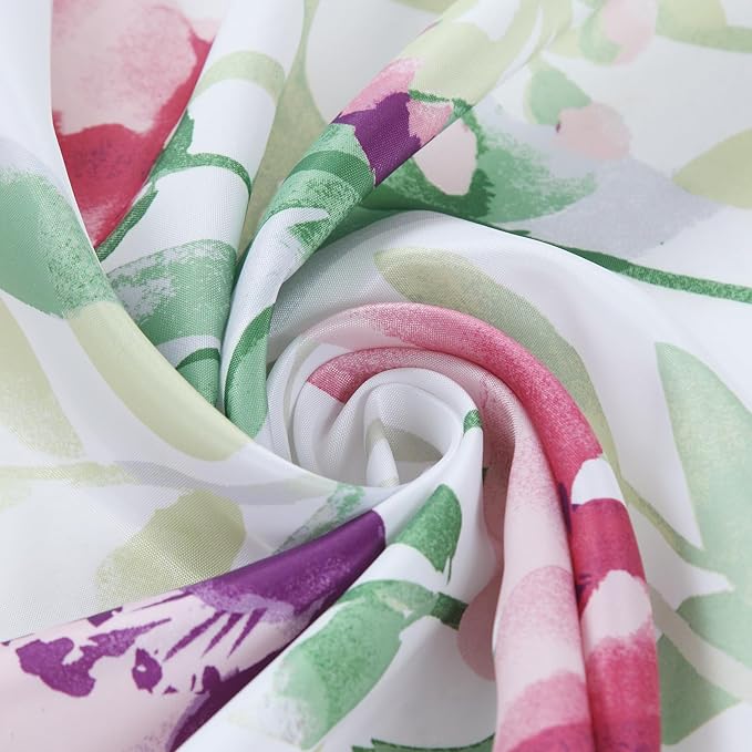 Long Fabric Floral Shower Curtain, Green Pink Purple Blue Watercolor Flower Shower Curtains for Bathroom, Waterproof Bathroom Curtains, 72" W x 78" H